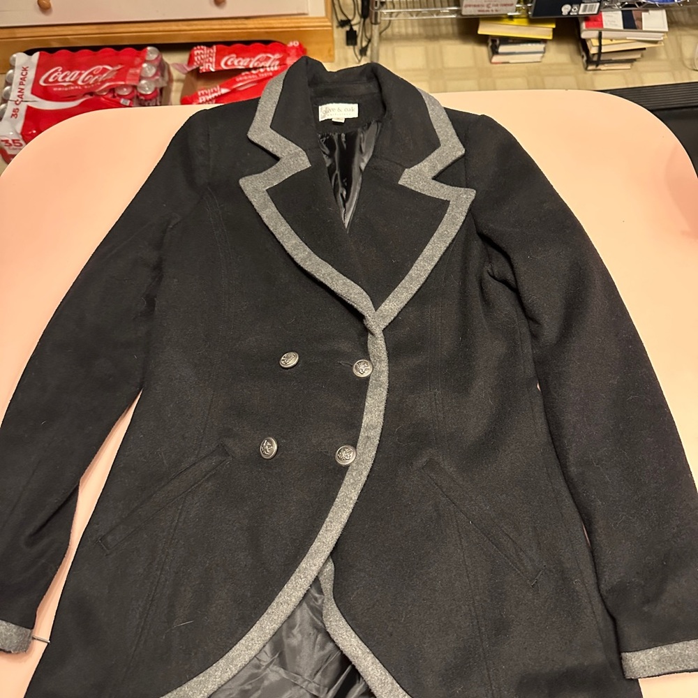 Olive & Oak Black Double Breasted  Coat with Gray Trim